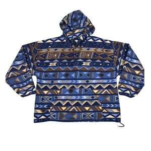 Vintage Great‎ Lakes Recreation Fleece Aztec Hoodie XL Blue Brown Southwestern